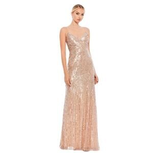 MAC DUGGAL Dress Size 14 Evening Gown Sequin NEW Rose Gold Twist Front